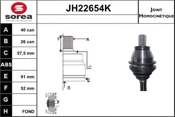 Sera JH22654K - Шарнирный комплект, ШРУС, приводной вал autosila-amz.com
