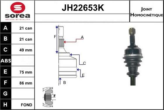 Sera JH22653K - Шарнирный комплект, ШРУС, приводной вал autosila-amz.com