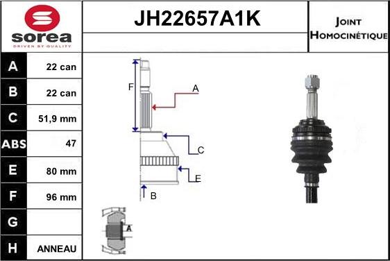 Sera JH22657A1K - Шарнирный комплект, ШРУС, приводной вал autosila-amz.com