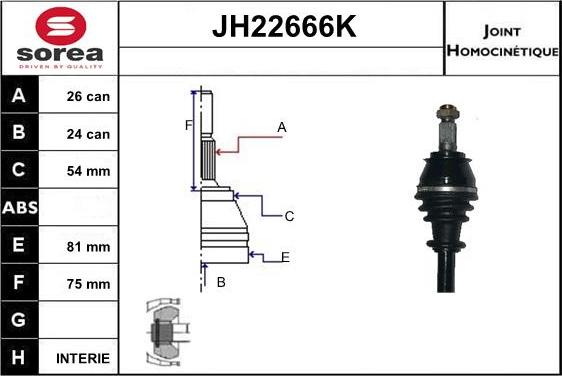 Sera JH22666K - Шарнирный комплект, ШРУС, приводной вал autosila-amz.com