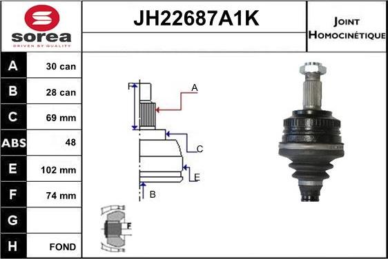 Sera JH22687A1K - Шарнирный комплект, ШРУС, приводной вал autosila-amz.com