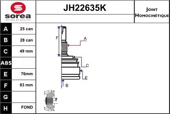 Sera JH22635K - Шарнирный комплект, ШРУС, приводной вал autosila-amz.com