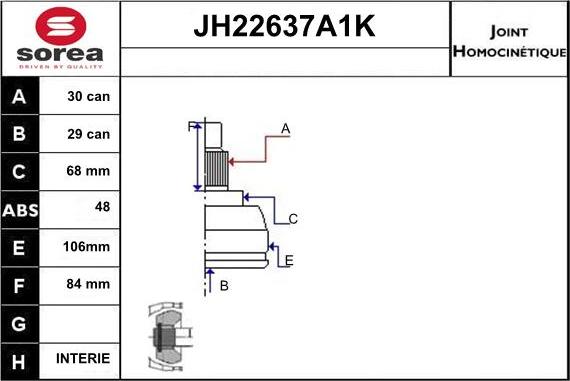 Sera JH22637A1K - Шарнирный комплект, ШРУС, приводной вал autosila-amz.com