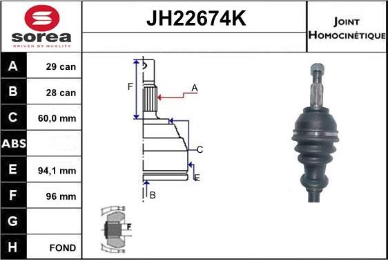 Sera JH22674K - Шарнирный комплект, ШРУС, приводной вал autosila-amz.com
