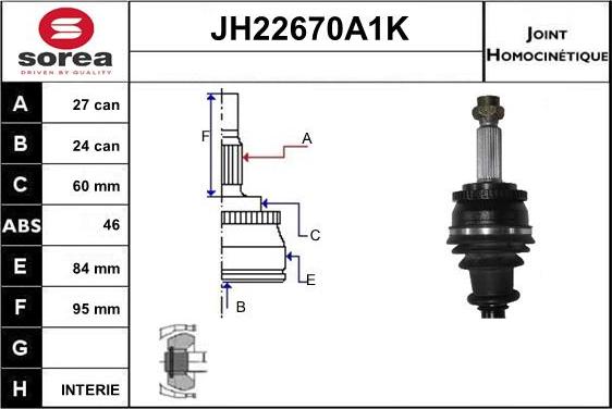 Sera JH22670A1K - Шарнирный комплект, ШРУС, приводной вал autosila-amz.com