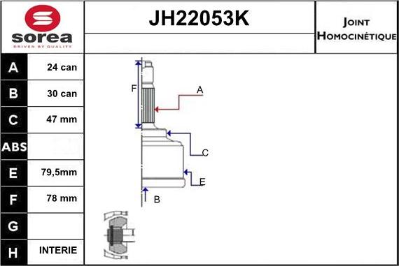 Sera JH22053K - Шарнирный комплект, ШРУС, приводной вал autosila-amz.com