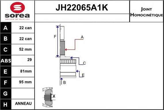 Sera JH22065A1K - Шарнирный комплект, ШРУС, приводной вал autosila-amz.com