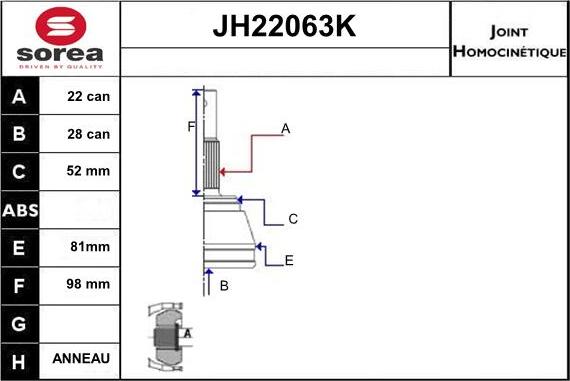 Sera JH22063K - Шарнирный комплект, ШРУС, приводной вал autosila-amz.com