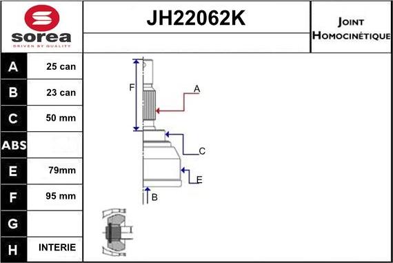 Sera JH22062K - Шарнирный комплект, ШРУС, приводной вал autosila-amz.com