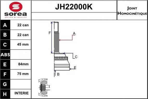Sera JH22000K - Шарнирный комплект, ШРУС, приводной вал autosila-amz.com