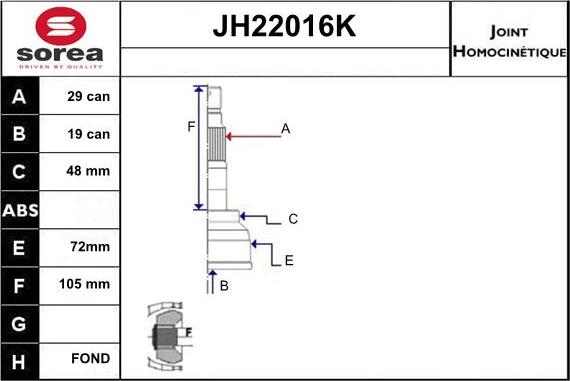 Sera JH22016K - Шарнирный комплект, ШРУС, приводной вал autosila-amz.com