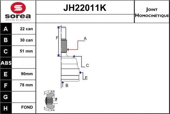 Sera JH22011K - Шарнирный комплект, ШРУС, приводной вал autosila-amz.com