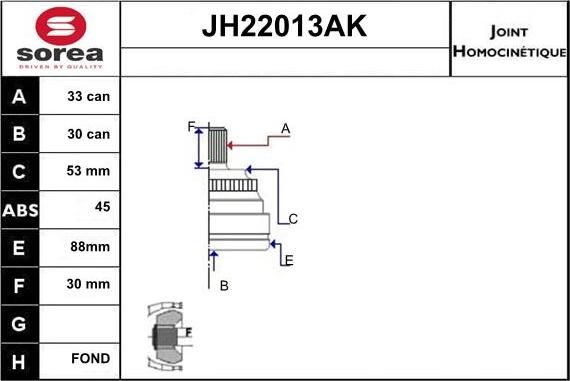 Sera JH22013AK - Шарнирный комплект, ШРУС, приводной вал autosila-amz.com