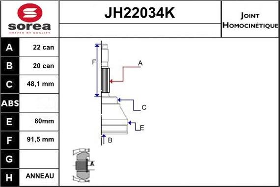 Sera JH22034K - Шарнирный комплект, ШРУС, приводной вал autosila-amz.com
