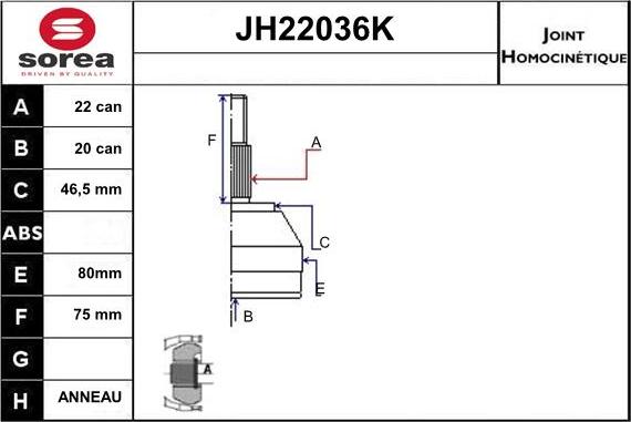 Sera JH22036K - Шарнирный комплект, ШРУС, приводной вал autosila-amz.com