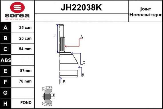 Sera JH22038K - Шарнирный комплект, ШРУС, приводной вал autosila-amz.com