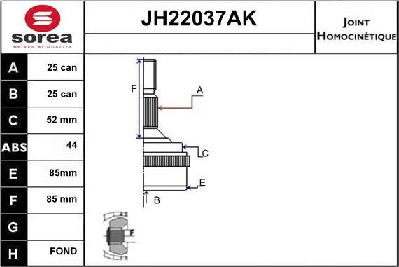 Sera JH22037AK - Шарнирный комплект, ШРУС, приводной вал autosila-amz.com