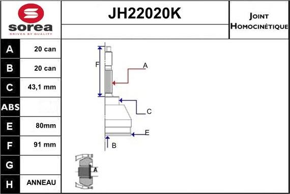 Sera JH22020K - Шарнирный комплект, ШРУС, приводной вал autosila-amz.com