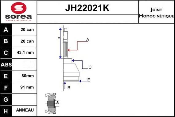 Sera JH22021K - Шарнирный комплект, ШРУС, приводной вал autosila-amz.com