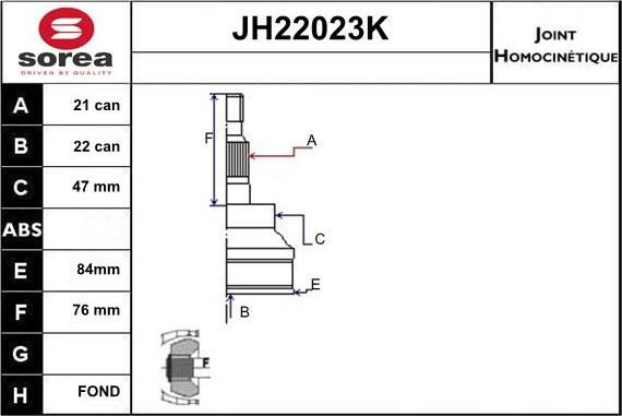 Sera JH22023K - Шарнирный комплект, ШРУС, приводной вал autosila-amz.com