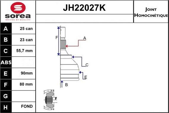 Sera JH22027K - Шарнирный комплект, ШРУС, приводной вал autosila-amz.com