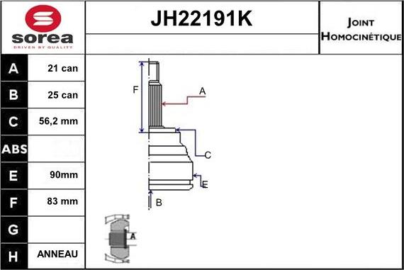 Sera JH22191K - Шарнирный комплект, ШРУС, приводной вал autosila-amz.com