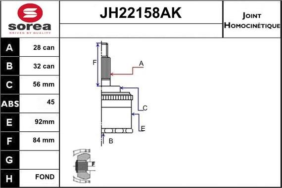 Sera JH22158AK - Шарнирный комплект, ШРУС, приводной вал autosila-amz.com