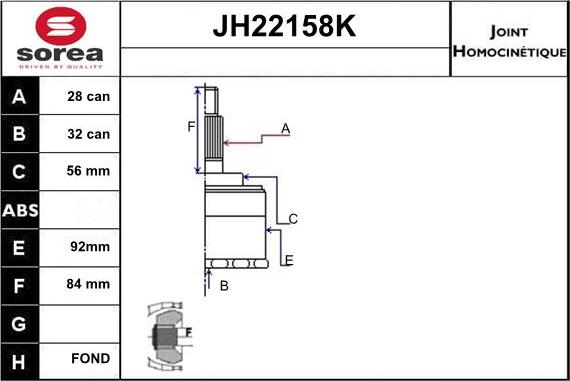 Sera JH22158K - Шарнирный комплект, ШРУС, приводной вал autosila-amz.com