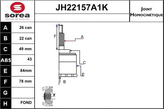 Sera JH22157A1K - Шарнирный комплект, ШРУС, приводной вал autosila-amz.com