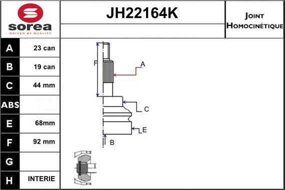 Sera JH22164K - Шарнирный комплект, ШРУС, приводной вал autosila-amz.com