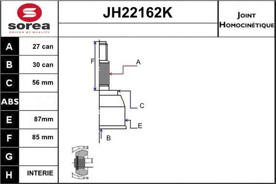 Sera JH22162K - Шарнирный комплект, ШРУС, приводной вал autosila-amz.com