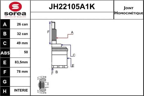 Sera JH22105A1K - Шарнирный комплект, ШРУС, приводной вал autosila-amz.com