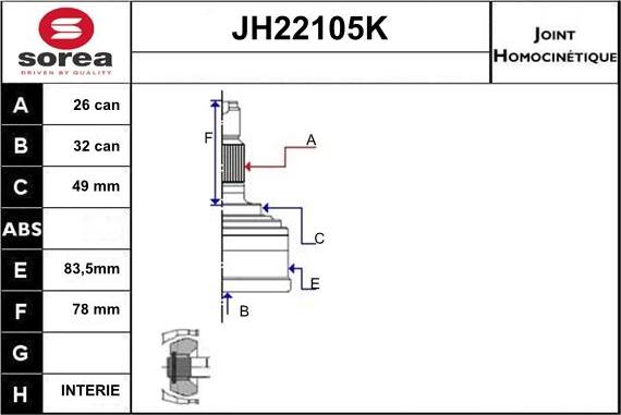 Sera JH22105K - Шарнирный комплект, ШРУС, приводной вал autosila-amz.com