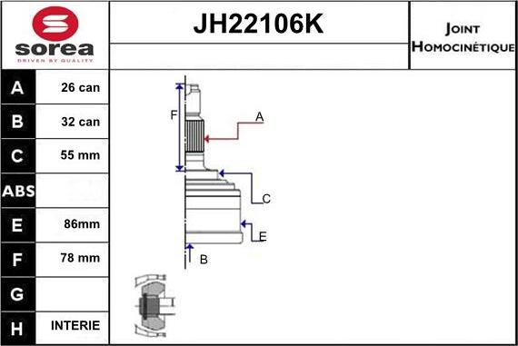 Sera JH22106K - Шарнирный комплект, ШРУС, приводной вал autosila-amz.com