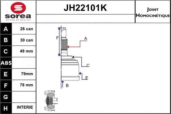 Sera JH22101K - Шарнирный комплект, ШРУС, приводной вал autosila-amz.com