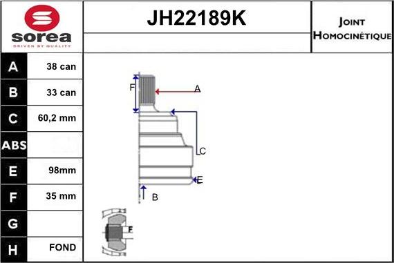 Sera JH22189K - Шарнирный комплект, ШРУС, приводной вал autosila-amz.com