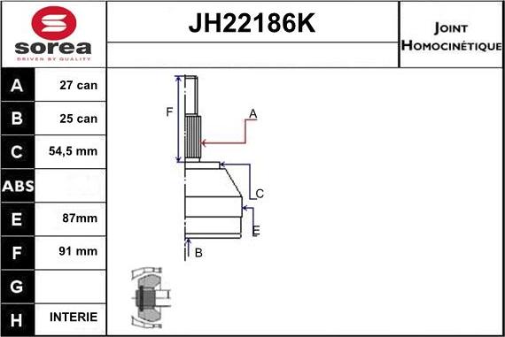 Sera JH22186K - Шарнирный комплект, ШРУС, приводной вал autosila-amz.com