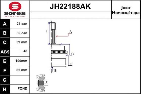 Sera JH22188AK - Шарнирный комплект, ШРУС, приводной вал autosila-amz.com