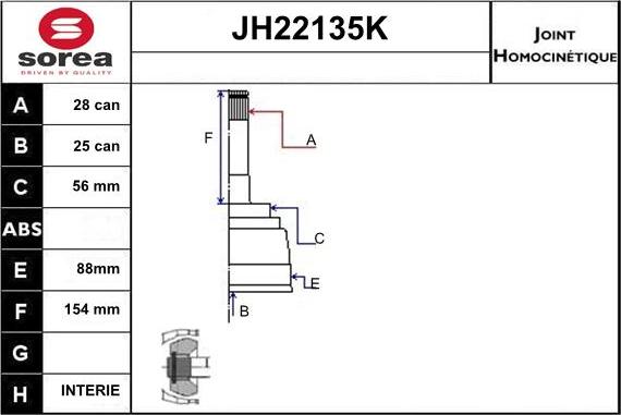 Sera JH22135K - Шарнирный комплект, ШРУС, приводной вал autosila-amz.com