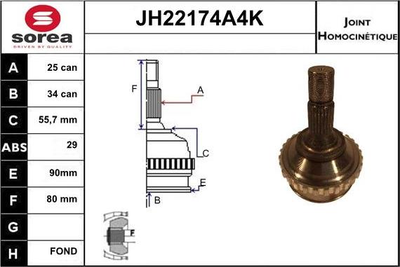 Sera JH22174A4K - Шарнирный комплект, ШРУС, приводной вал autosila-amz.com