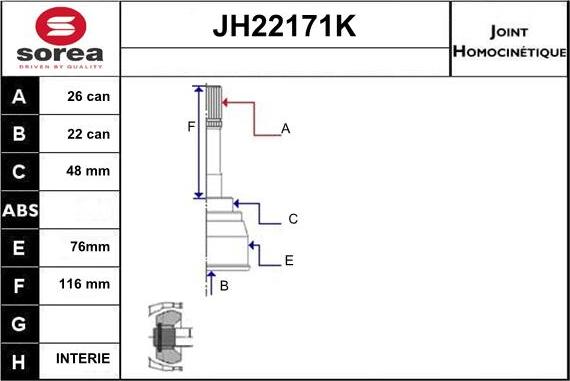 Sera JH22171K - Шарнирный комплект, ШРУС, приводной вал autosila-amz.com