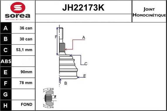 Sera JH22173K - Шарнирный комплект, ШРУС, приводной вал autosila-amz.com