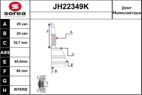 Sera JH22349K - Шарнирный комплект, ШРУС, приводной вал autosila-amz.com