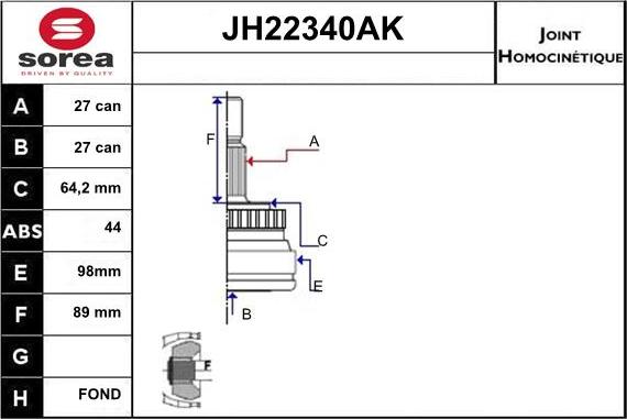 Sera JH22340AK - Шарнирный комплект, ШРУС, приводной вал autosila-amz.com