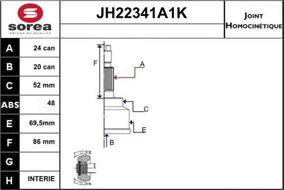 Sera JH22341A1K - Шарнирный комплект, ШРУС, приводной вал autosila-amz.com