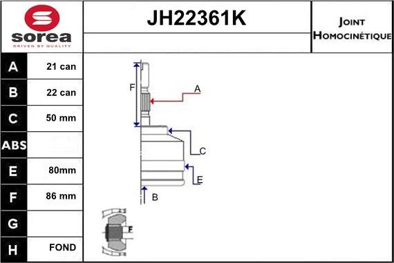 Sera JH22361K - Шарнирный комплект, ШРУС, приводной вал autosila-amz.com