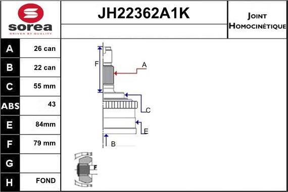 Sera JH22362A1K - Шарнирный комплект, ШРУС, приводной вал autosila-amz.com