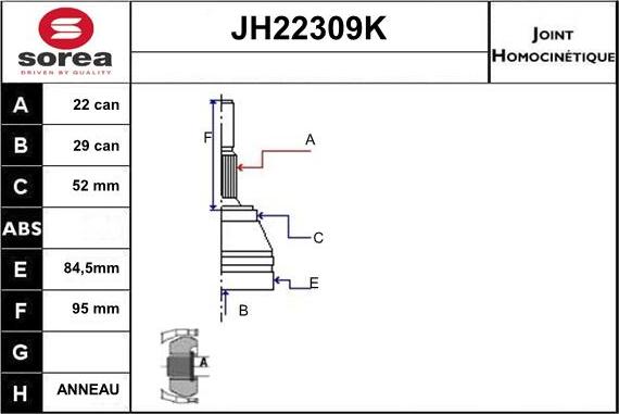 Sera JH22309K - Шарнирный комплект, ШРУС, приводной вал autosila-amz.com