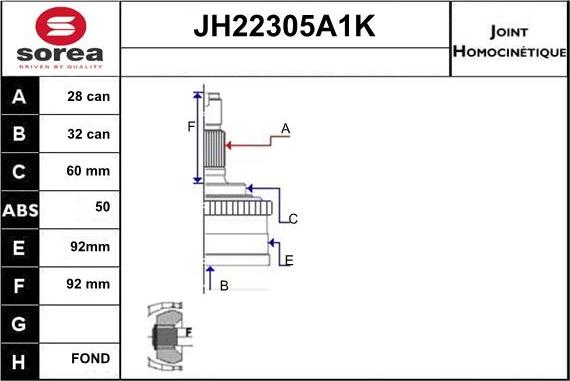 Sera JH22305A1K - Шарнирный комплект, ШРУС, приводной вал autosila-amz.com