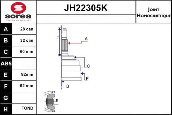 Sera JH22305K - Шарнирный комплект, ШРУС, приводной вал autosila-amz.com